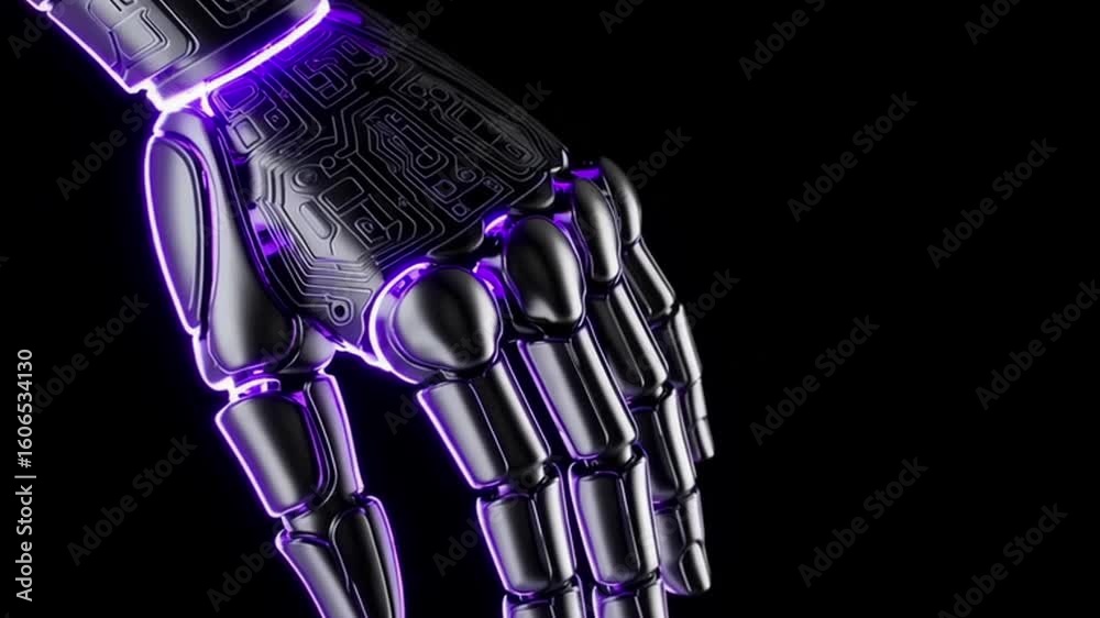 Wall mural futuristic robotic hand moves in seamless tech loop animation
