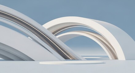 Fototapeta premium Abstract architectural design featuring smooth, flowing white arches against a serene blue background