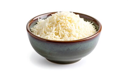 Parmesan cheese heap in ceramic bowl presenting a culinary ingredient option