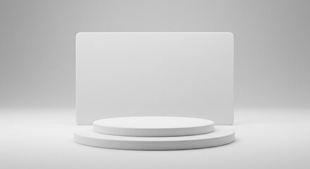 Minimalist white two-step cylinder podium on a simple background for product display.