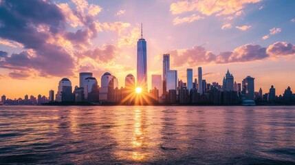 City skyline sunset