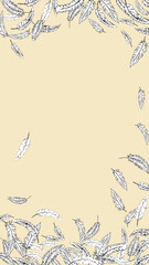 手描き線画の羽がふわふわと舞うフレーム（16:9）縦1 Feather Series:Hand-Drawn Line Art Feathers Falling from Above