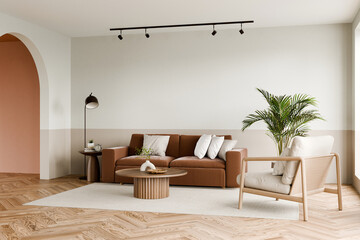 Modern Living Room with Stylish Furniture Elements. 3d render.