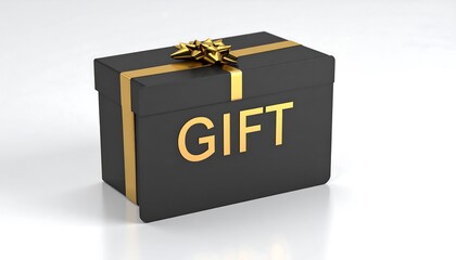 Black gift box with gold ribbon and the word "GIFT