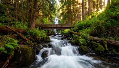 Obraz premium Lush waterfall cascading through forest