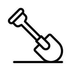 A blackoutlined shovel slightly angled rests on a horizontal line likely ground