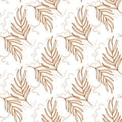 Brown In Line Nature Leaves Seamless Pattern Background And Wallpaper