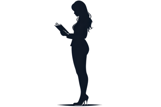 Woman standing and writing on clipboardvector illustration isoleted on white background in silhouette . - Powered by Adobe