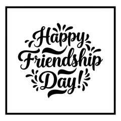 Happy Friendship Day graphic design with no specific demographic, in a simple, decorative, bold, stylized format. Celebrating a holiday with a celebratory message on a white background.