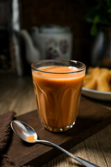 Cha Yen ,Thai hot Tea, Traditional Thai tea with sweetened condensed	