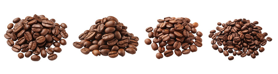 Roasted coffee beans set isolated on transparent background