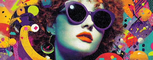 Pop heritage flashback icon remix art, heritage flashback remix, heritage flashback collage Vibrant retro portrait with stylish accessories.