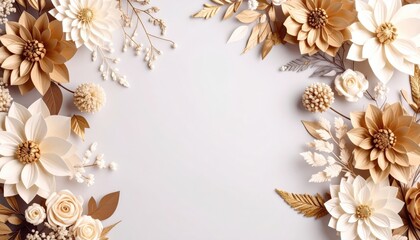 Elegant floral arrangement display studio digital artwork soft neutral tones top-down view decorative concept for elegant events