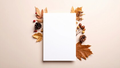Autumn leaf arrangement with blank paper for creative projects studio photography minimalist aerial view nature inspiration