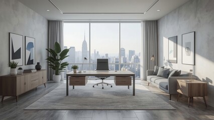 Modern Minimalist Office with City View and Natural Light