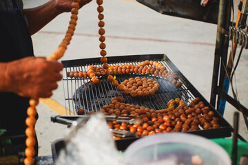 Grilled Thai sausage, Thai traditional style sausage, Thai called Sai krok isan