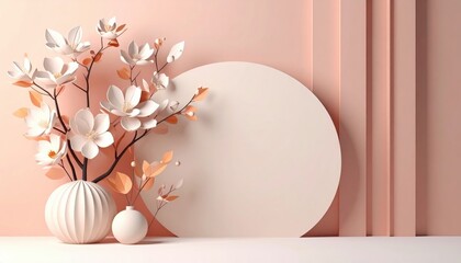 Elegant floral arrangement in soft pink background contemporary design still life photography minimalist aesthetic close-up beauty and serenity