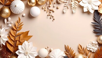 Creative floral and geometric arrangement indoor setting paper art warm tones aesthetic viewpoint nature-inspired design