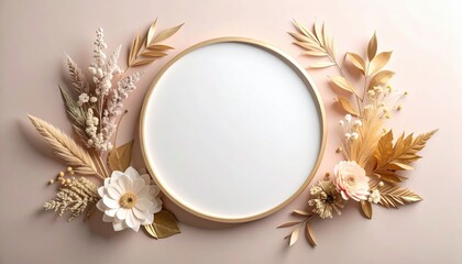 Elegant floral decor with blank frame indoor setting photography minimalist style close-up perspective modern aesthetic