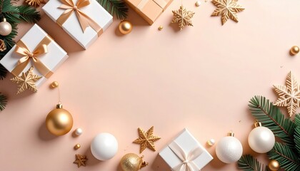 Festive holiday gift arrangement cozy home setting decorative content warm color palette top-down view celebration concept
