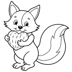 Cute red fox illustration for a coloring book page