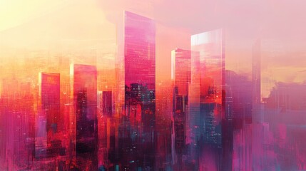 Colorful cityscape at sunset