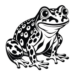 Monochrome Illustration of a Spotted Frog with Detailed Lines and Shading Emphasizing its Unique Patterns and Anatomy
