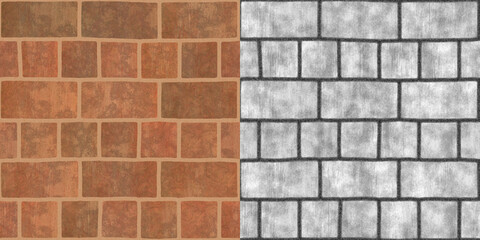 Brick background. Grunge filter. Monochrome particles abstract for wallpaper or background copy mask for photo editor.
