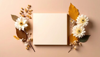 Obraz premium Artistic floral composition with blank canvas studio setting photography minimalist environment top-down view nature inspired design