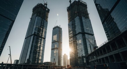 Obraz premium Modern city skyline with under-construction skyscrapers