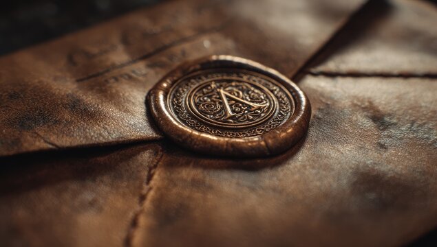 Aged parchment envelope, sealed with ornate wax stamp