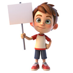 Cartoon Boy Holding a Blank Sign
