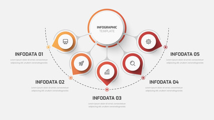 Business Central Circle, Infographic Presentation with Gradient Color, Circle Label, 5 Options and Icon