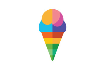 Three scoop rainbow ice cream cone cartoon