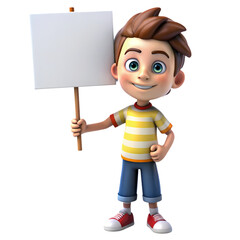 Smiling Cartoon Boy Holding Blank Sign Perfect for Your Message