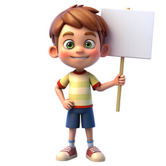 Smiling Cartoon Boy Holding Blank Sign