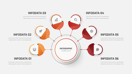 Naklejka premium Business Central Circle, Infographic Presentation with Gradient Color, Circle Label, 6 Options, Line and Icon
