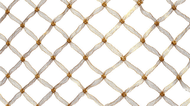 Woven metal wire mesh partition, fine brass wires, delicate translucent screen, isolated on Transparent background
