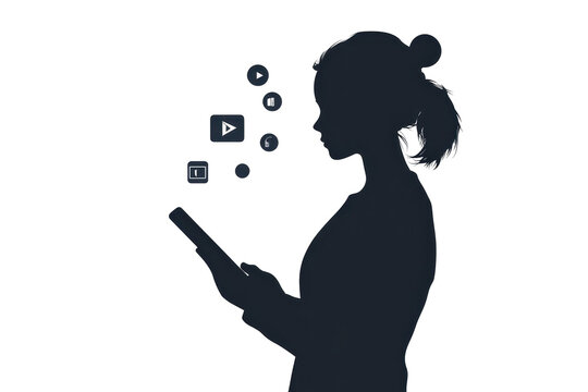 Woman using task manager appvector illustration isoleted on white background in silhouette .