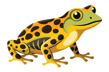 Colorful Cartoon Frog with Spots Standing on White Background Illustration Captivating Amphibian Art