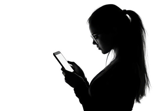 Woman using task manager appvector illustration isoleted on white background in silhouette .