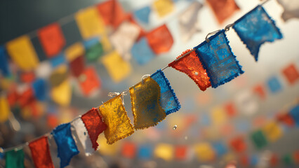 Colorful prayer flags in the wind. Ultra realistic prayer flag photography. Vibrant Tibetan prayer flags art. Stunning outdoor prayer flag scenes.