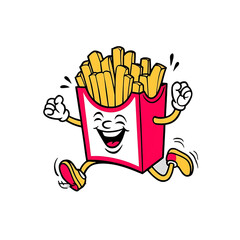 Simple Line Art of Smiling Fries Character


