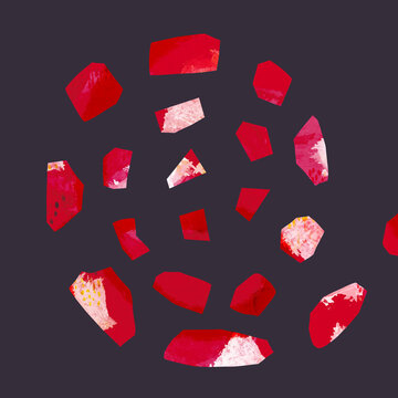 Red shapes on violet background collage art