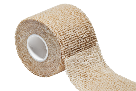 Beige cohesive bandage roll.