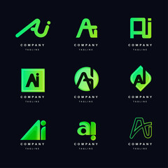 A collection of modern AI initial vectors and green tech company logos