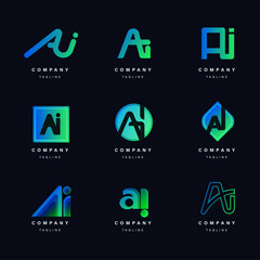 Collection of AI letter initial vectors and creative tech company logos
