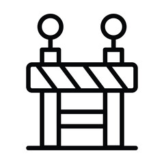 Black line drawing of a road construction barrier with two round lights on top