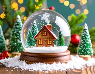 A snow globe with a house and trees in it