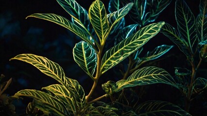 Glowing plant, illuminated leaves, vibrant light, creative design, decorative art, nighttime ambiance, glowing decoration, artistic illumination, abstract nature, luminous foliage, radiant beauty, amb